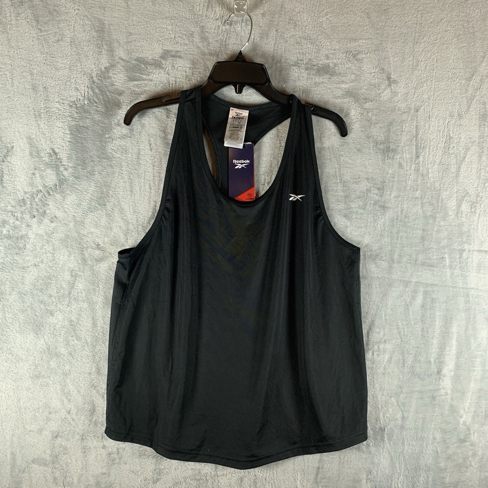 Rebook Women's Tank Top 1X ID‎ Train Mesh Black Racerback Gym Workout Yoga NWT